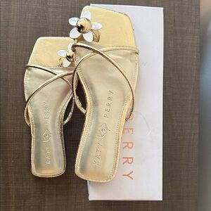 Katy Perry Collections Metallic Gold Floral Slide Sandals